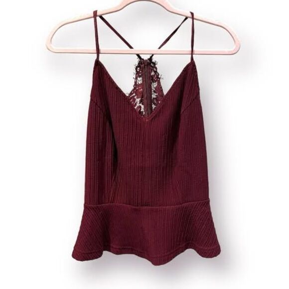 Lulus Perfect Scene Burgundy Lace Peplum Tank Top - Size Large - NWT - Picture 5 of 9